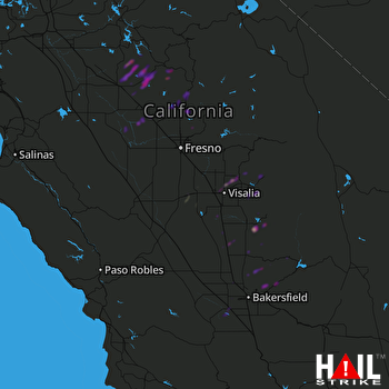 Hail Map Porterville, CA 03-22-2018